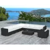 Living room of garden of angle 10 places LOUM woven resin (black, white/ecru cushions) to associate with Rattan Garden Furniture