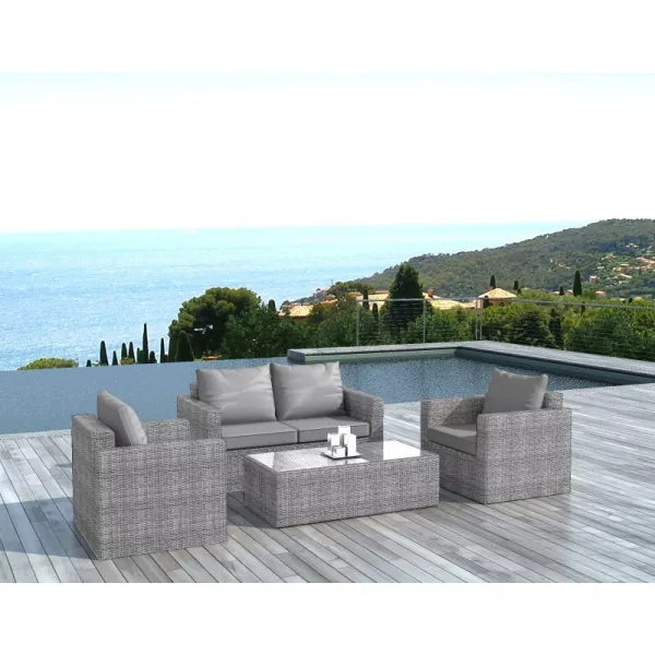 Garden furniture 4 seater JUAN woven resin (grey) to associate with Padded Garden Furniture For Optimal Comfort