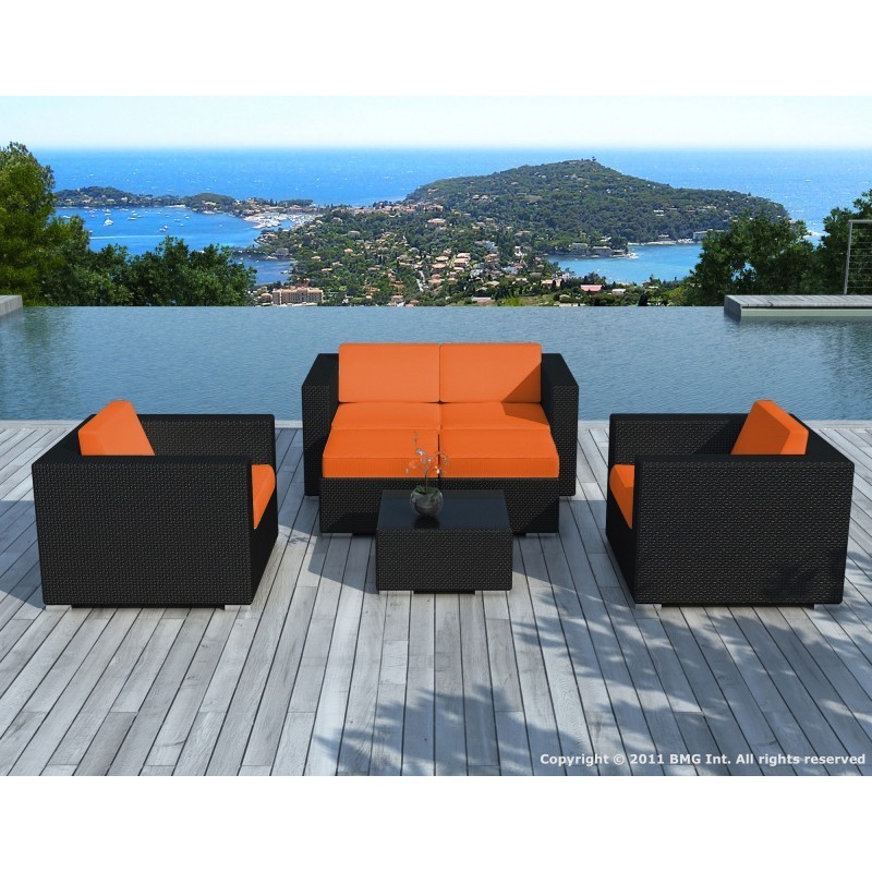 Garden furniture 6 seater KUMBA woven resin (black, orange cushions) - image 29987