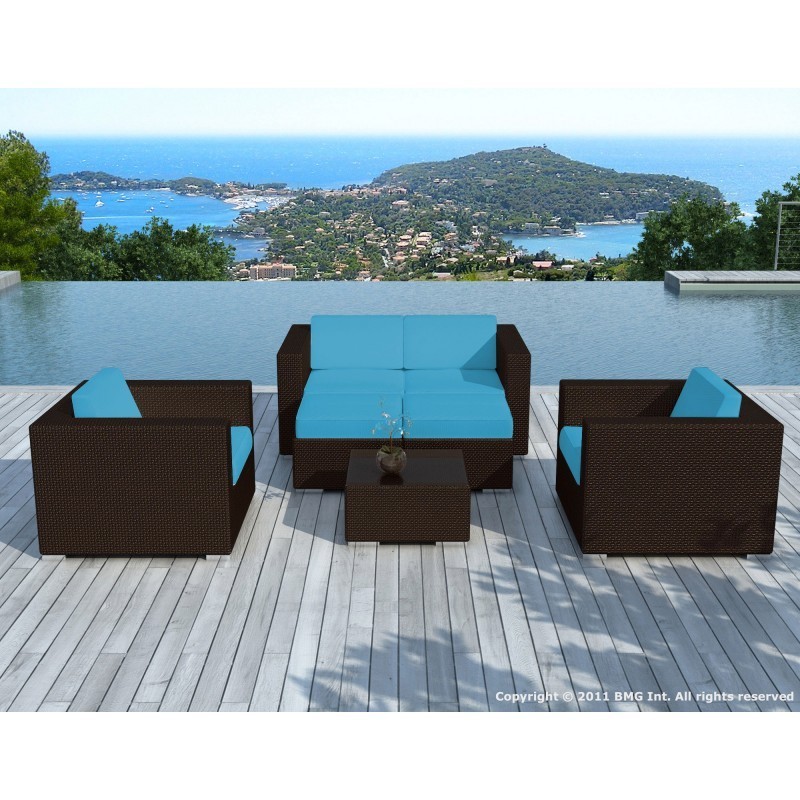 Garden furniture 6 seater KUMBA resin braided (Brown, blue cushions) - image 29995