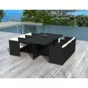 Dining table and 6 chairs built-in Garden KRIBOU in woven resin (black, white/ecru cushions) - image 30007