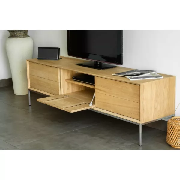 Furniture design low TV 2 drawers 1 door JASON solid oak (natural oak) to associate with Jason Contemporary Leather Dining Room