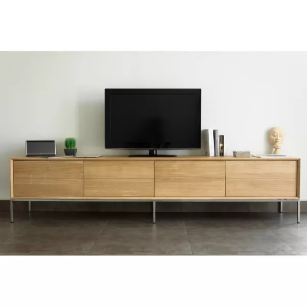 TV cabinet low design 2 drawers 2 doors JASON solid oak (natural oak) to associate with Jason Contemporary Leather Dining Room