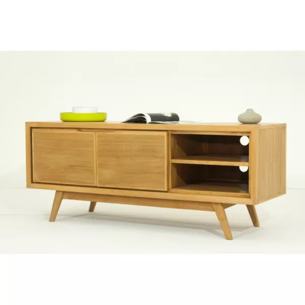 Scandinavian retro TV 2 doors 2 niches AARON (natural) massive teak - image 30500