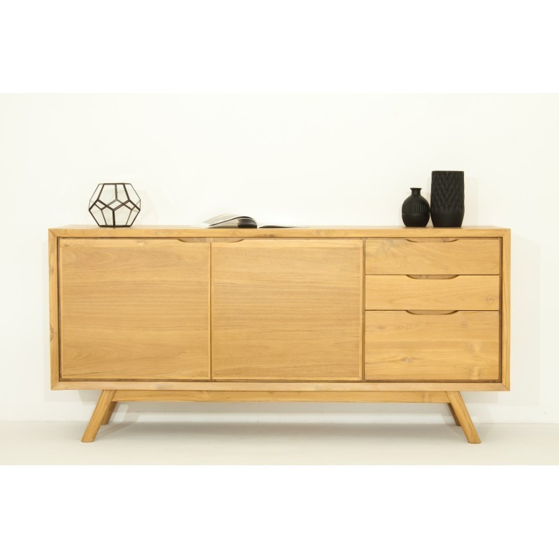 A buffet scandinavo retrò 2 porte 3 cassetti AARON (naturale) in teak massiccio - image 30510