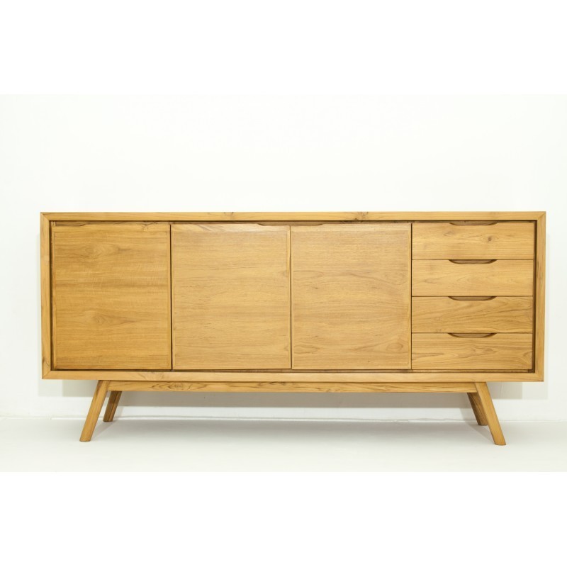 A buffet scandinavo retrò 3 porte 4 cassetti AARON (naturale) in teak massiccio - image 30517