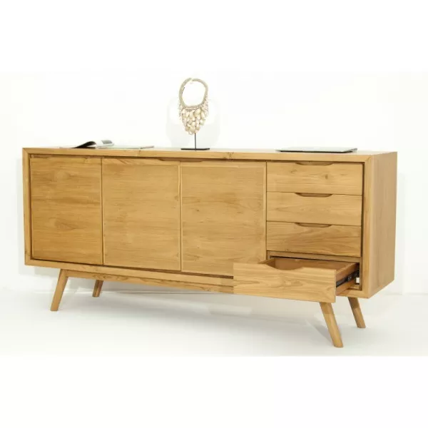 Retro Scandinavian buffet 3 doors 4 drawers AARON (natural) massive teak - image 30522