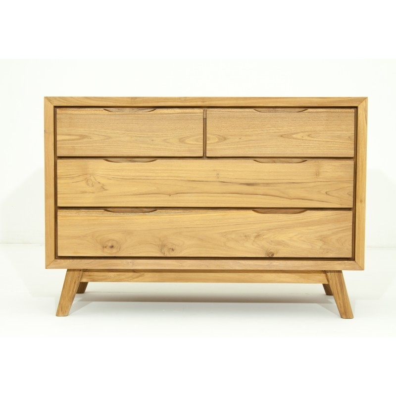 Scandinavo retrò Comò 4 cassetti teak massiccio AARON (naturale) - image 30528