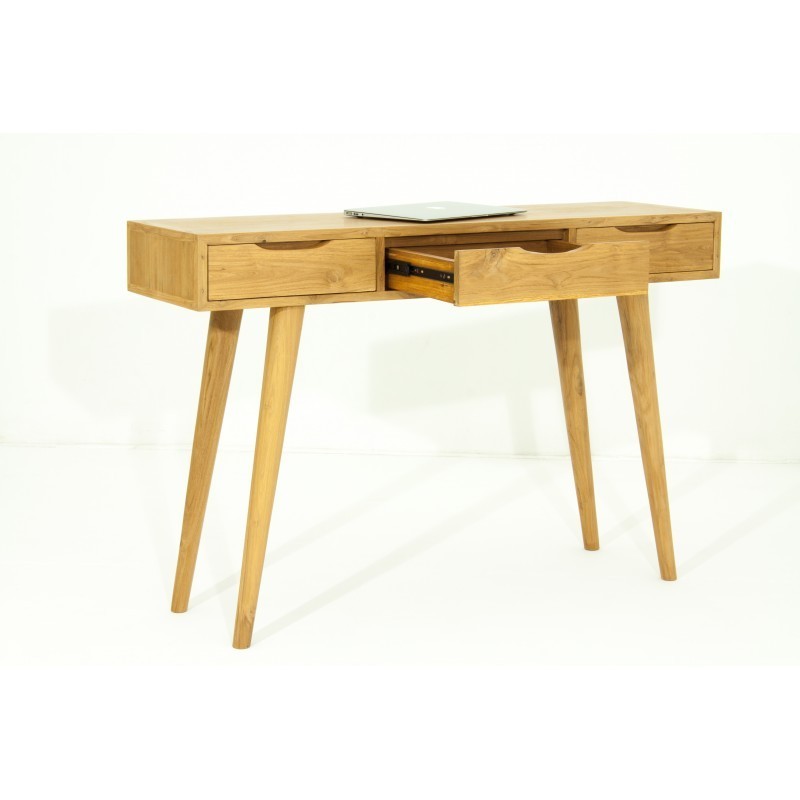 Console 3 drawers retro Scandinavian AARON (natural) massive teak - image 30532