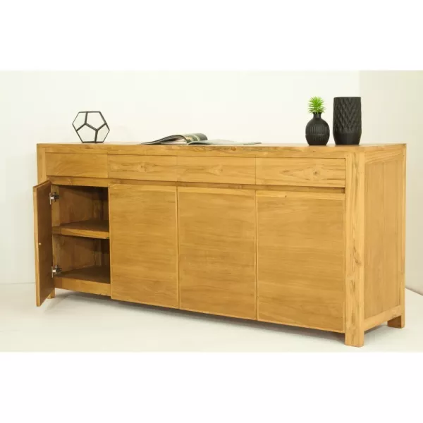 Buffet contemporary row 4 doors 4 drawers ANATOLY (natural) massive teak to associate with Sideboard Buffet Storage Unit Padded 