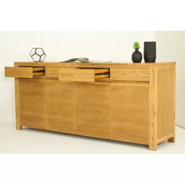 Buffet contemporary row 4 doors 4 drawers ANATOLY (natural) massive teak to associate with Rattan Sideboard Storage Unit For A N