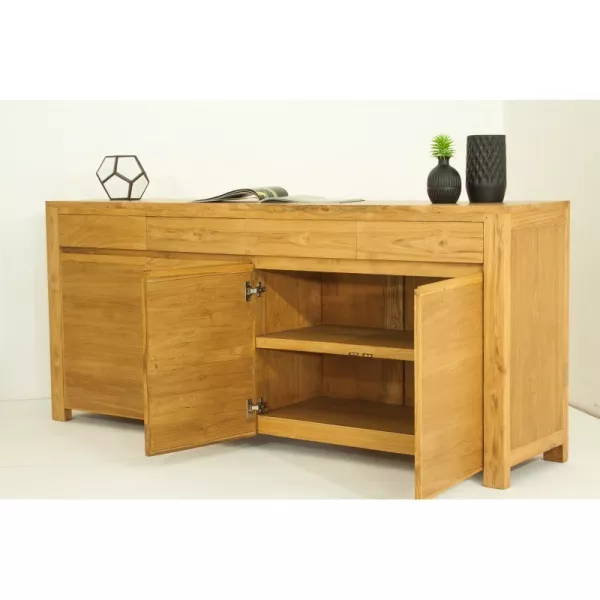 Buffet contemporary row 4 doors 4 drawers ANATOLY (natural) massive teak to associate with Practical And Robust Folding Sideboar