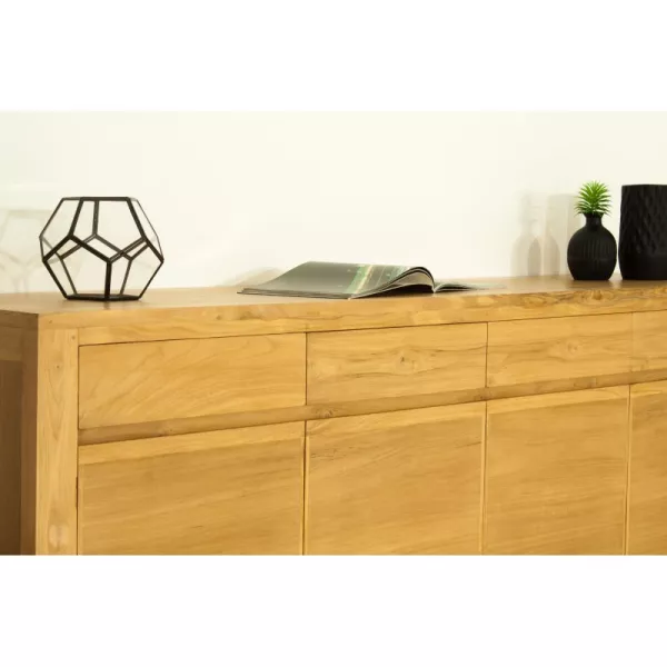 Buffet contemporary row 4 doors 4 drawers ANATOLY (natural) massive teak to associate with Scandinavian Sideboard Buffet Storage