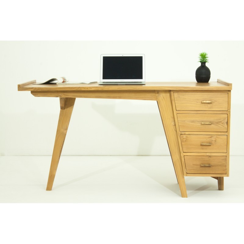 Bureau droit 4 tiroirs design et contemporain MISHA en teck massif (naturel) - image 36183