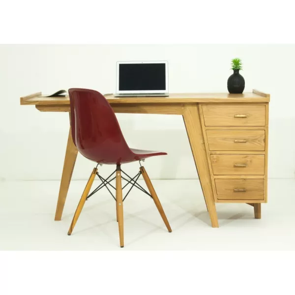 Bureau droit 4 tiroirs design et contemporain MISHA en teck massif (naturel) - image 36185