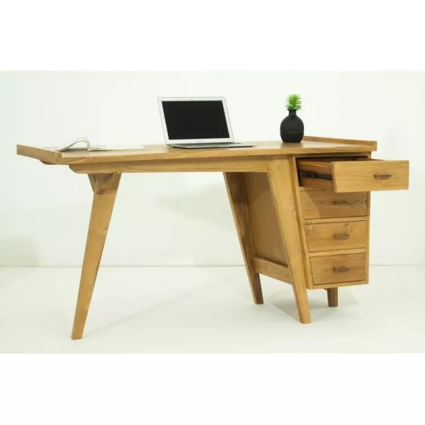 Bureau droit 4 tiroirs design et contemporain MISHA en teck massif (naturel) - image 36187