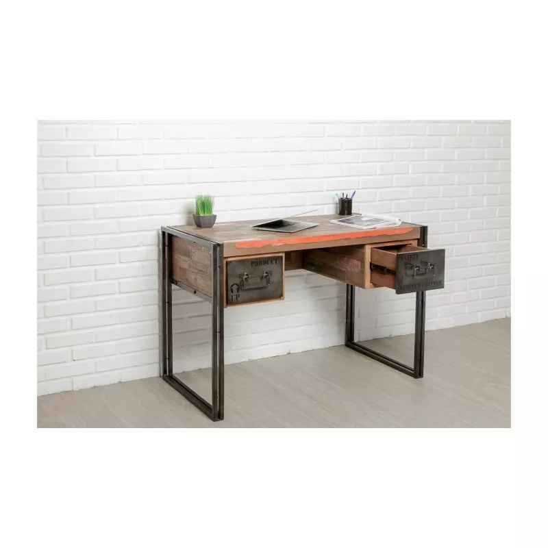 Industrial right office 120 cm NOAH massive teak recycled and metal - image 36244