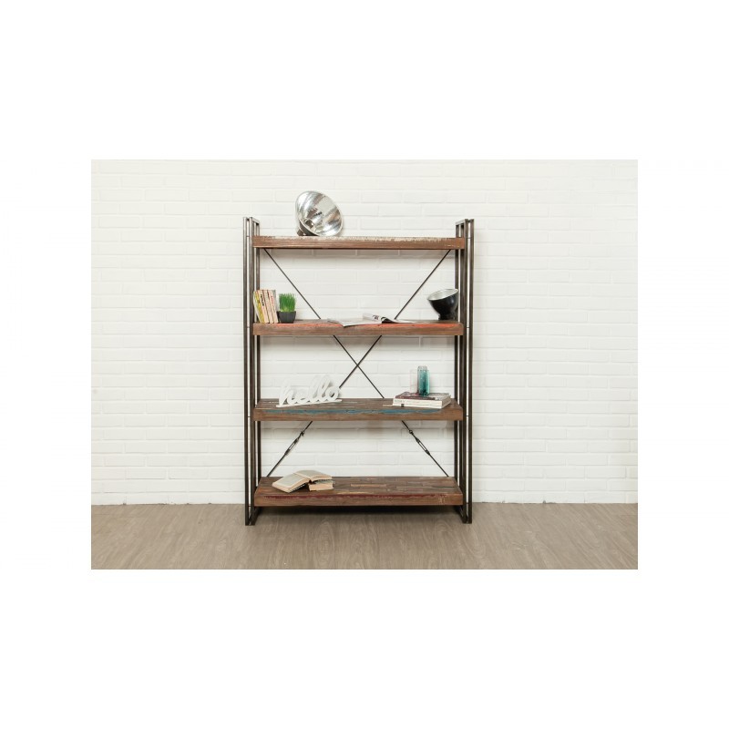 Shelf 120 cm NOAH massive teak recycled and metal industrial library - image 36246