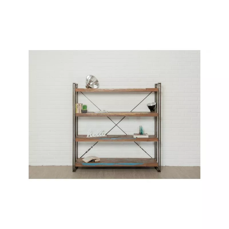 Industrial library 160 cm NOAH massive teak recycled and metal shelf - image 36249