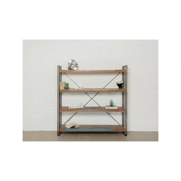 Industrial library 160 cm NOAH massive teak recycled and metal shelf - image 36249