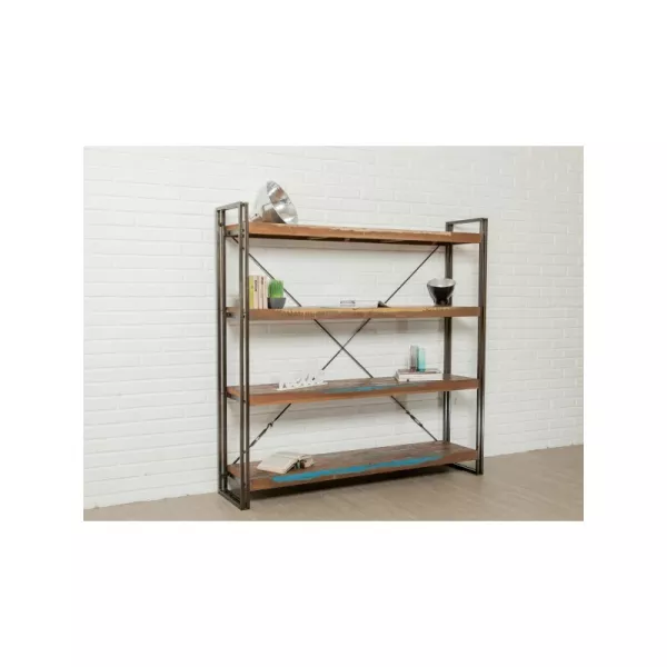 Industrial library 160 cm NOAH massive teak recycled and metal shelf - image 36250