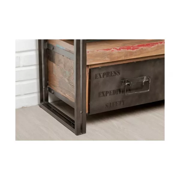 Furniture 2 drawers 1 low TV niche 110 cm NOAH massive teak recycled industrial and metal - image 36271