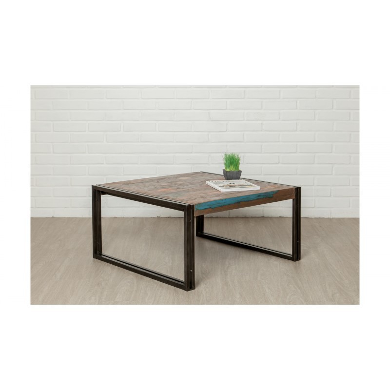 Square low table vintage NOAH in solid recycled teak and metal (80x80x40cm) - image 36300