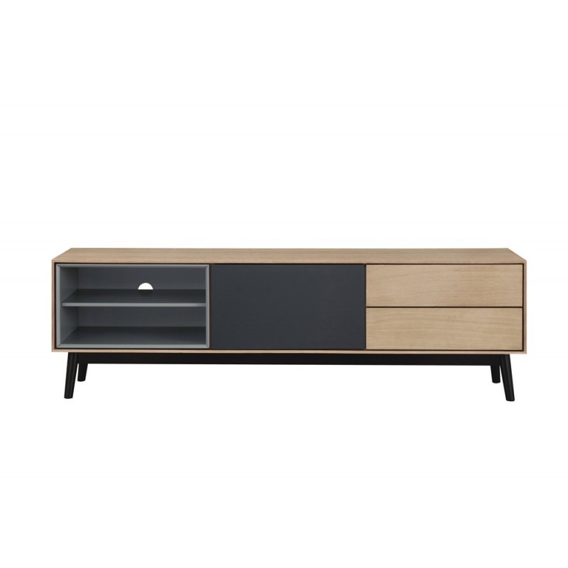 Furniture design low TV 2 niches 1 door 2 drawers ADAMO wooden (light oak) to associate with Contemporary Leather Tv Cabinet