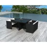 Dining table and 4 chairs built-in Garden KRIBOU in woven resin (black, white/ecru cushions) - image 36432