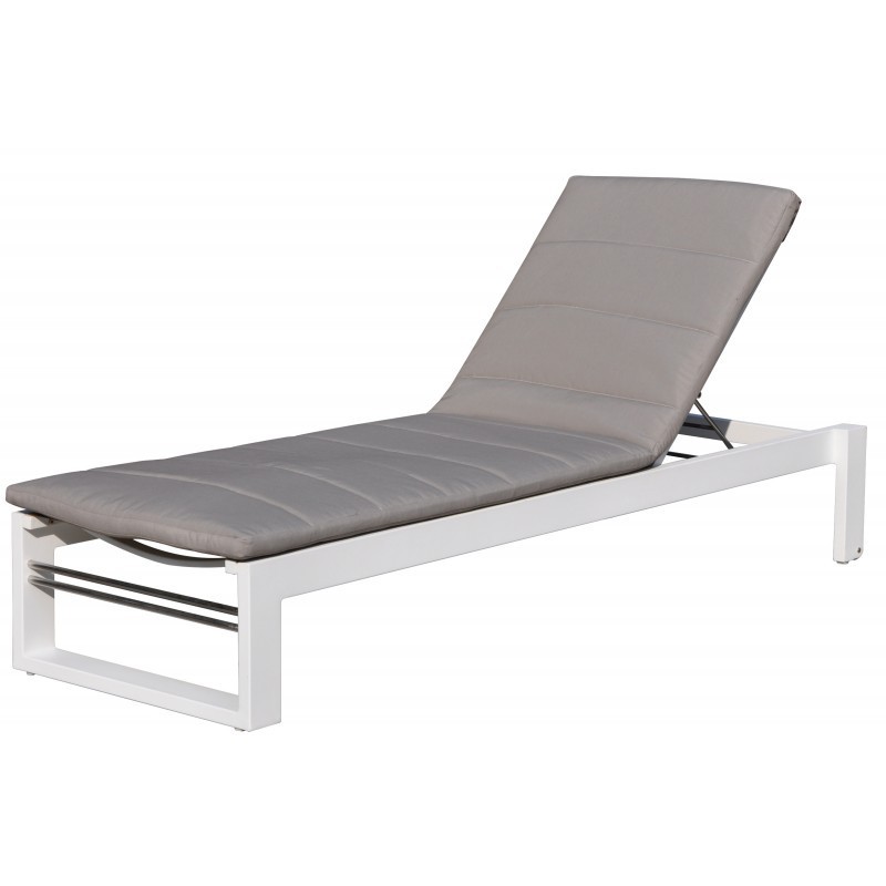 Bain de soleil transat 4 positions  STAS en textilène et aluminium (blanc, taupe) à associer à Fauteuil De Jardin Avec Accoudoir