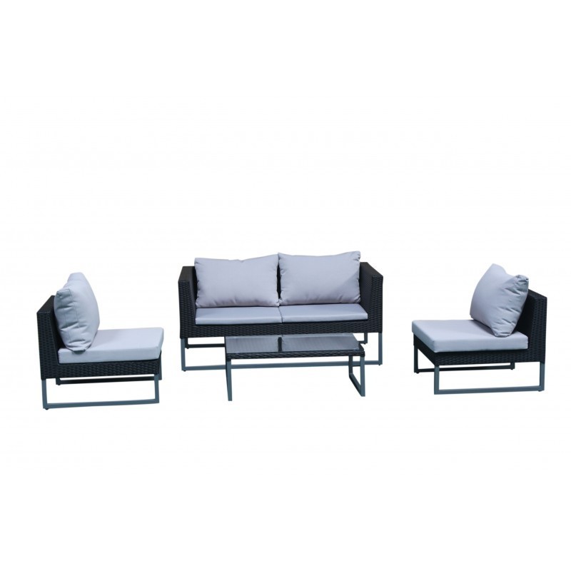 Garden furniture 4 seater LAZAR woven resin (black, grey cushions) - image 36533