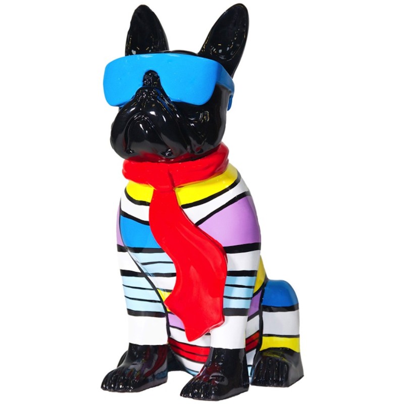 Statuette design decorative sculpture dog sitting H36 in resin (multicolor) to associate with Rattan Decorative Objects For A Na