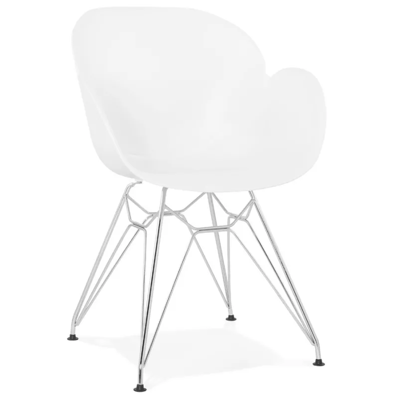 Silla de diseño estilo industrial polipropileno TOM pie de metal cromado (blanco) asociarse con Sillas tapizadas para un confort