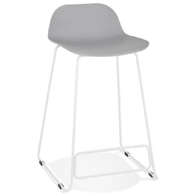 Tabouret de bar chaise de bar mi-hauteur design ULYSSE MINI pieds métal blanc (gris clair) - image 37890