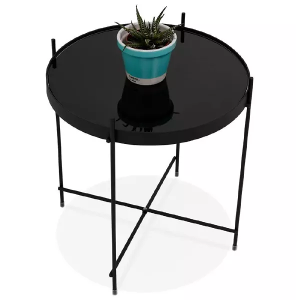 Folding side table, end table ZOE in glass and metal (black) - image 38712