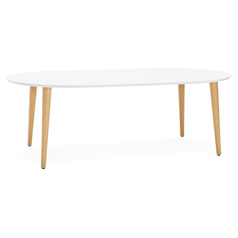 Round dining table Scandinavian to extensions (Ø 120 cm) OLIVIA (120-220 x 120 x 75 cm) wooden (matte white) to associate with C