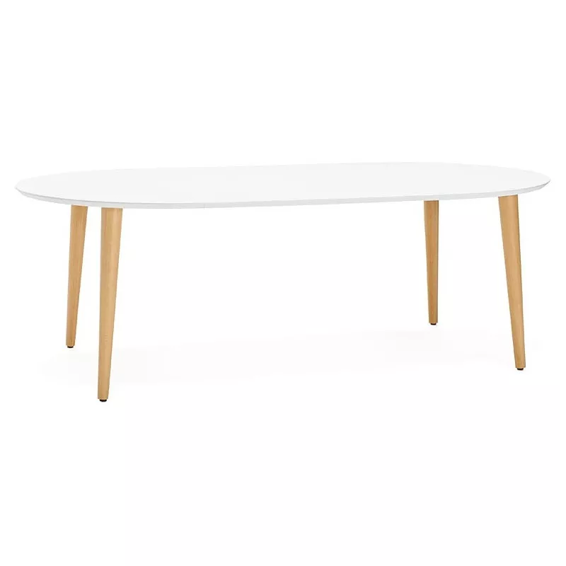 Round dining table Scandinavian to extensions (Ø 120 cm) OLIVIA (120-220 x 120 x 75 cm) wooden (matte white) to associate with C