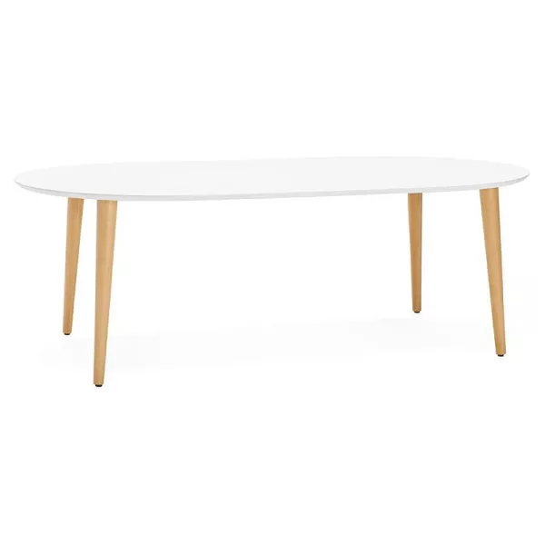 Round dining table Scandinavian to extensions (Ø 120 cm) OLIVIA (120-220 x 120 x 75 cm) wooden (matte white) to associate with C