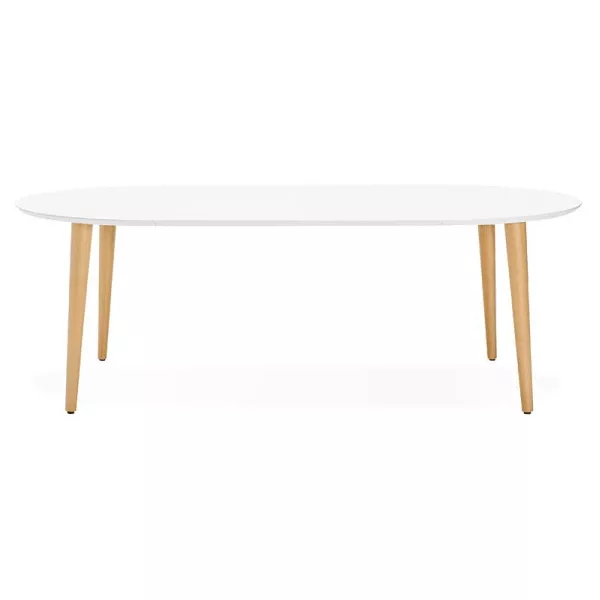 Round dining table Scandinavian to extensions (Ø 120 cm) OLIVIA (120-220 x 120 x 75 cm) wooden (matte white) to associate with C