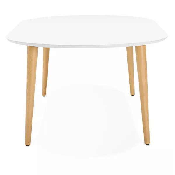 Round dining table Scandinavian to extensions (Ø 120 cm) OLIVIA (120-220 x 120 x 75 cm) wooden (matte white) to associate with F