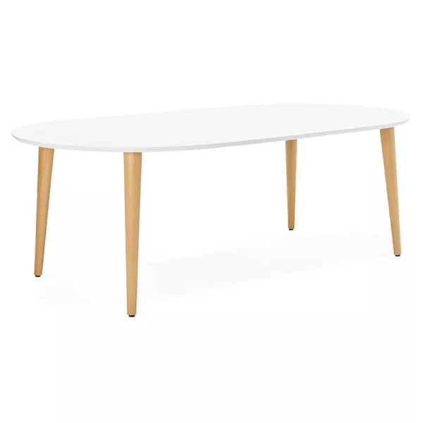 Round dining table Scandinavian to extensions (Ø 120 cm) OLIVIA (120-220 x 120 x 75 cm) wooden (matte white) to associate with R