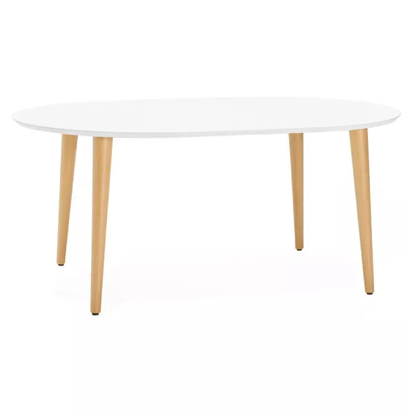 Mesa de comedor escandinavo para extensiones (Ø 120 cm) OLIVIA (120-220 x 120 x 75 cm) madera (blanco mate) asociarse con Mesa d