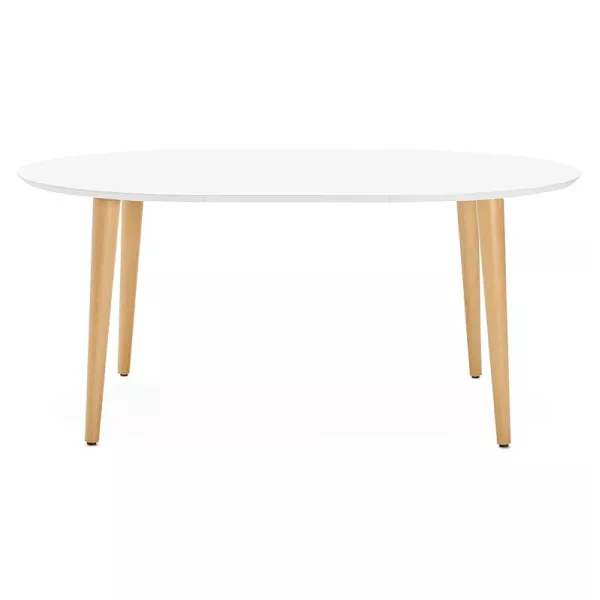 Mesa de comedor escandinavo para extensiones (Ø 120 cm) OLIVIA (120-220 x 120 x 75 cm) madera (blanco mate) asociarse con Mesa d