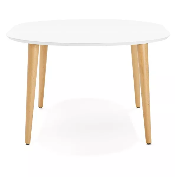 Round dining table Scandinavian to extensions (Ø 120 cm) OLIVIA (120-220 x 120 x 75 cm) wooden (matte white) to associate with D