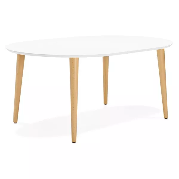 Round dining table Scandinavian to extensions (Ø 120 cm) OLIVIA (120-220 x 120 x 75 cm) wooden (matte white) to associate with V