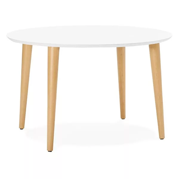 Mesa de comedor escandinavo para extensiones (Ø 120 cm) OLIVIA (120-220 x 120 x 75 cm) madera (blanco mate) asociarse con Mesa d