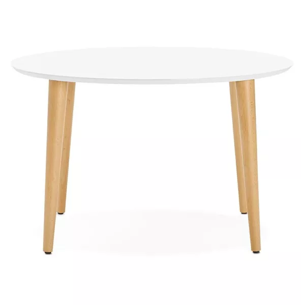 Round dining table Scandinavian to extensions (Ø 120 cm) OLIVIA (120-220 x 120 x 75 cm) wooden (matte white) to associate with M