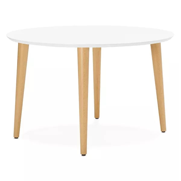 Round dining table Scandinavian to extensions (Ø 120 cm) OLIVIA (120-220 x 120 x 75 cm) wooden (matte white) to associate with R