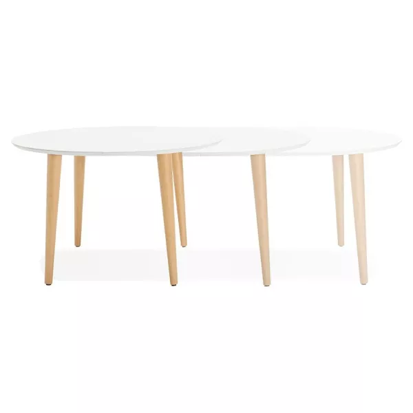 Round dining table Scandinavian to extensions (Ø 120 cm) OLIVIA (120-220 x 120 x 75 cm) wooden (matte white) to associate with S