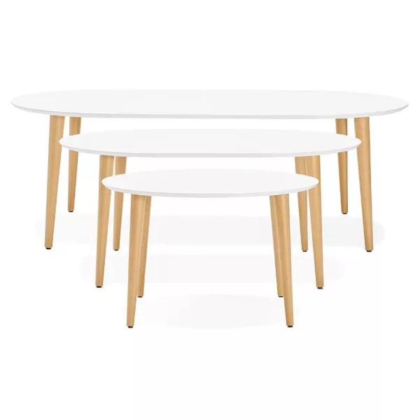 Round dining table Scandinavian to extensions (Ø 120 cm) OLIVIA (120-220 x 120 x 75 cm) wooden (matte white) to associate with M